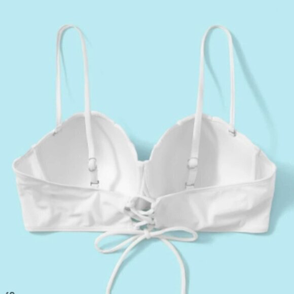 White 2-Piece Bikini High Waisted Scalloped Trim Balconette Push Up Top NWOT - Picture 11 of 13
